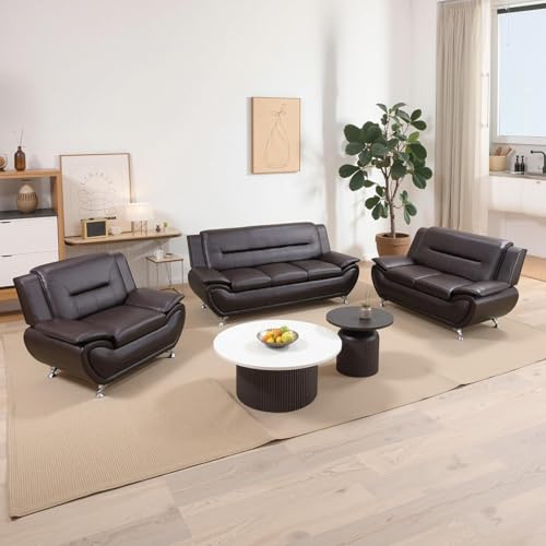 Vihogarly Faux Leather Sofa Set, 3 Piece Leather Living Room