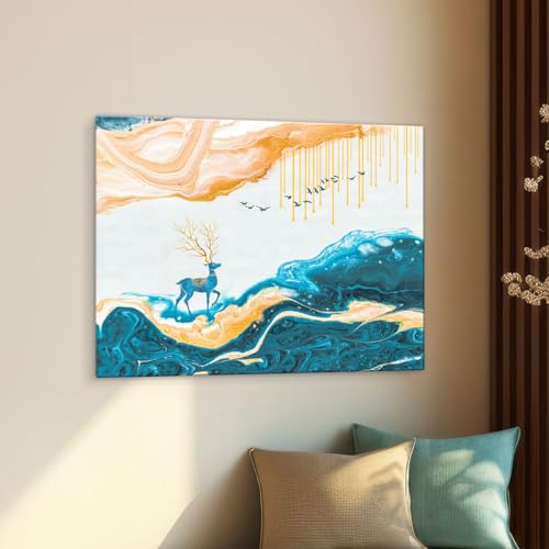 Image of ArtX Canvas Deer Painting, Big Size Scenery, Abstract Painting, Painting for Living Room Bedroom, Multicolor, Nature, 58.0 X 45.0 cm, Set of 1