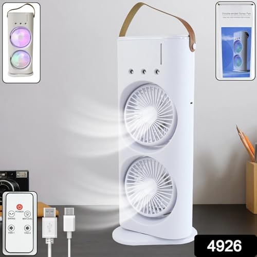 Image of Normalee Mini Portable Air Cooler Double Head Fan | Remote Control, USB Powered, Water Mist Cooling, 3 Speed, Home, Office, Bedroom & Outdoor