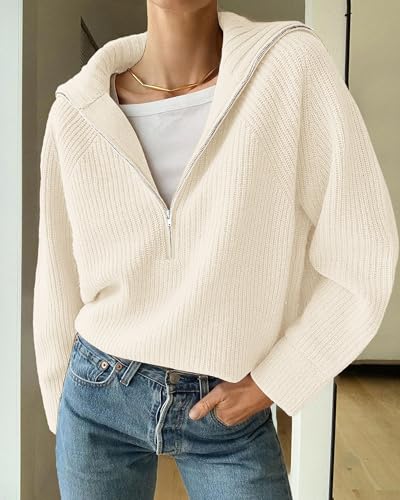 BTFBM Womens Sweaters Quarter Zip Pullover V Neck Collar Long Sleeve Ribbed Knit Loose Casual 2025 Winter Fall Sweater4
