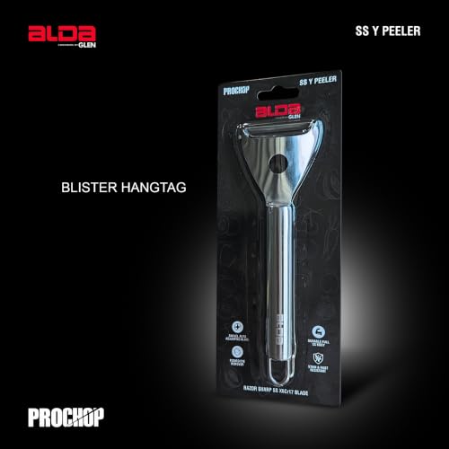 Image of Alda ProChop Stainless Steel Vegetable Peeler, Razor Sharp X6Cr17 SS Swivel Blade, Potato Eye Remover, Heavy-Duty Full Stainless Steel Body, Ergonomic Comfort Grip Handle with Hanging Hook