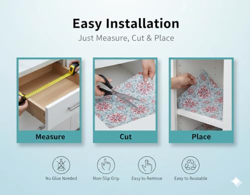 Image of Dribble EVA Shelf Liner Mat 45x500cm Roll, Non Slip Drawer & Cabinet Liner for Kitchen, Waterproof Oilproof Washable Fridge Mat, Anti Skid Cupboard Wardrobe Multipurpose Mat (Red /Green Mandala Art)
