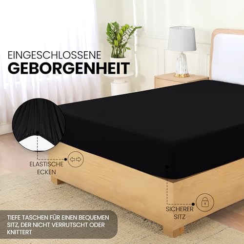 Foto von Utopia Bedding - Spannbettlaken 140x200cm - Schwarz - Oeko-Tex Zertifiziertes Gebürstete Polyester-Mikrofaser Spannbetttuch - 35 cm Tiefe Tasche