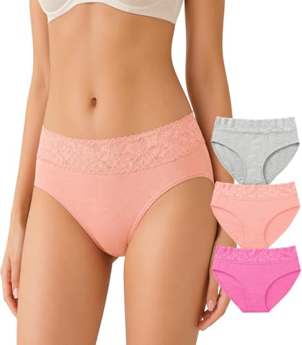 Image of NICSY Womens Underwear Cotton Bikini Panties Lace Soft Hipster Panty Ladies Stretch Full Girls Briefs (Multicolor)