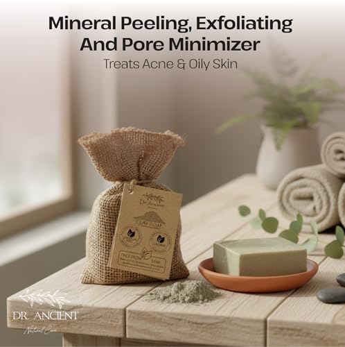 Image of Dr.Ancient Clay Soap Bar, Organic Soap Bars Handcrafted the Traditional Way, Natural Chemical-Free, Vegan, Used for Face Wash, Body Wash, Hand Cleansing and Skin Care, Gentle Exfoliating Cleanser