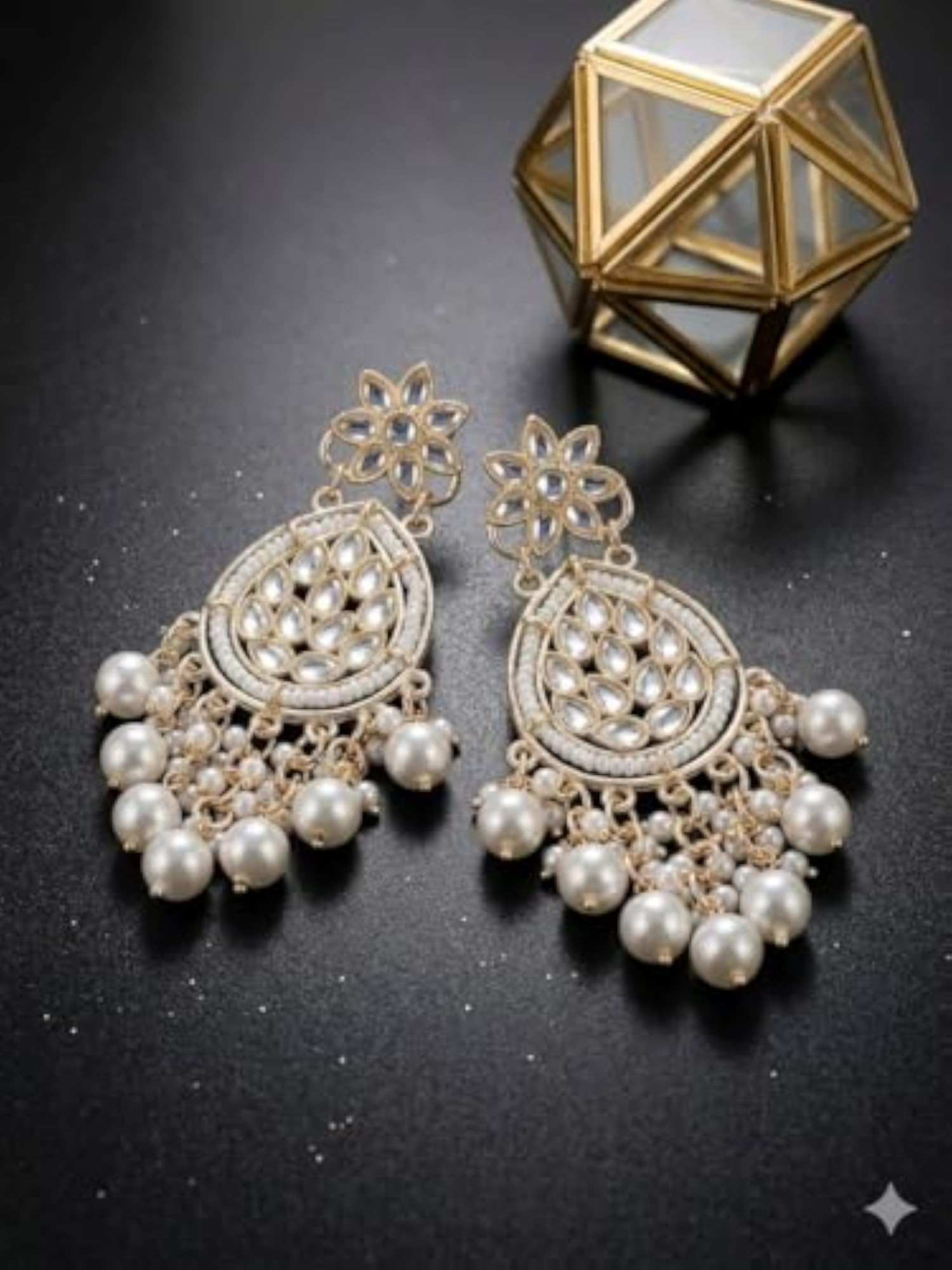 Women's Plated Kundan Earrings, Ethnic Style