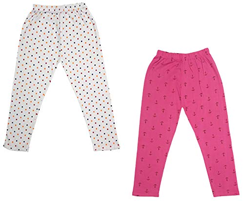 Image of IndiWeaves Girls Printed Cotton Capri Pants for Summer (Magenta,White1, 12-14 Years) Pack of 2