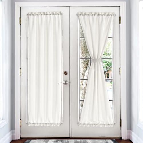 Melodieux Semi Sheer French Door Curtains 72 Inches Long, Linen Look Rod Pocket Privacy Drapes for Patio Sliding Glass Door Window, Ivory, 52 by 72 Inch, 2 Panels