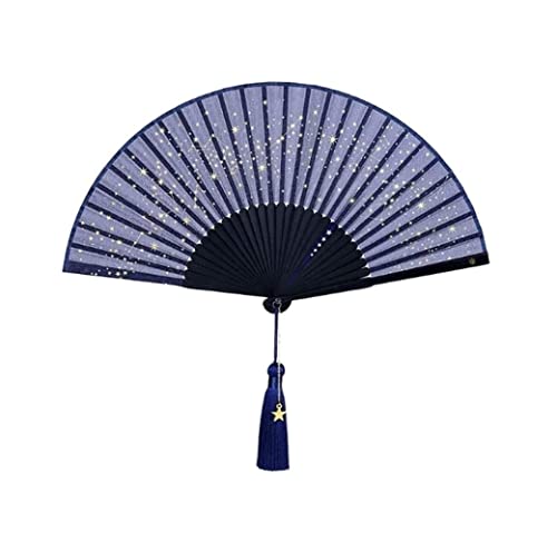 HALAHAI 折りたたみ扇風機 中国扇子 星空 折りたたみ扇子 レイブフェスティバル アクセサリー 折りたたみ扇子 女性用 男性用 タッセル付き 装飾用 手持ちペーパーファン 折りたたみ扇子