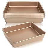 Set of 6 Nonstick Baking Pans, 11-Inch Rectangle Cake Sheets, Bread Loaf & Turkey Roasting Trays, Carbon Steel Bakeware, Pink Oven Baking Trays for Bread & Cake (Gold)