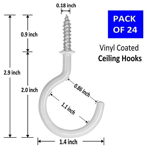 Xtieksh Ceiling Hooks Heavy Duty 24 Pack 2.9 Inch Vinyl Coated Screw In Hooks Kitchen Hooks Cup Hooks For Hanging Plants, Lights, Cups, Mugs, Wind Chimes, Utensils, Indoor Outdoor Use #TOP1