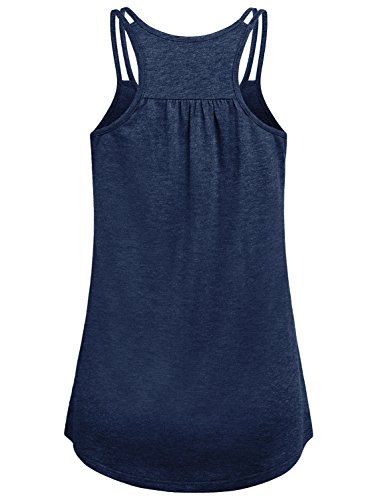 Hibelle Tops for Women, Ladies Racerback Spaghetti Straps Scoop-Neck Tanks Front Back Pleats Smooth Yoga Workout Clothes Simply Designed Essential Recreation Camisole Blue Small - Thumbnail 3