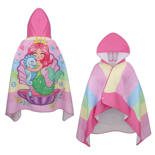 jooeer Toalla Poncho Niño, Poncho Surf Toalla de Playa con Capucha para Niños Niñas Natación Baño, Secado Rápido, Ligero, Rosa