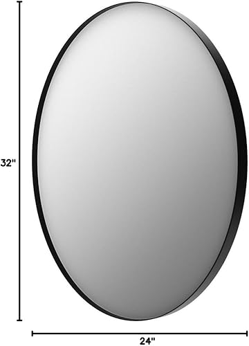Miniatura 8 de VooBang Espejo de baño ovalado negro, 24 x 32 pulgadas, moderno espejo ovalado montado en la pared con vidrio templado para colgar horizontal o