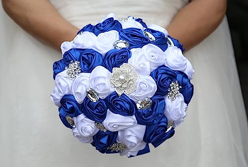 Gkvszy Royal Blue And White Bridal Bouquet