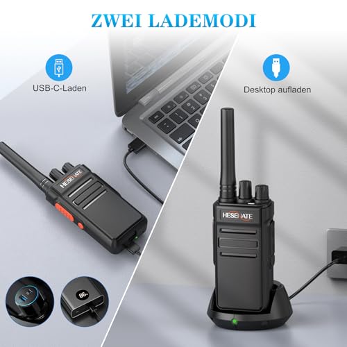 HESENATE HT66 Funkgerät, Lizenzfreies PMR446 Walkie Talkies, Große Reichweite Funkgeräte Set, Handfunkgerät Woki Toki, 16 Kanäle Walky Talky, Scan VOX mit USB C Ladestation (Schwarz 2er Set) – Bild 6