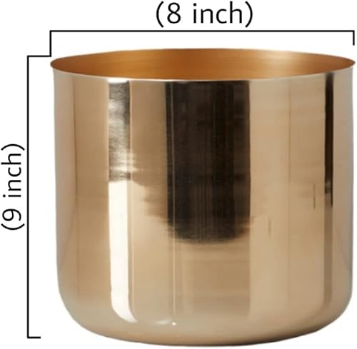 Miniatura 5 de Serene Spaces Living Macetero de hierro dorado para interiores, maceta redonda para plantas en maceta, sin orificio de drenaje, decoración ideal