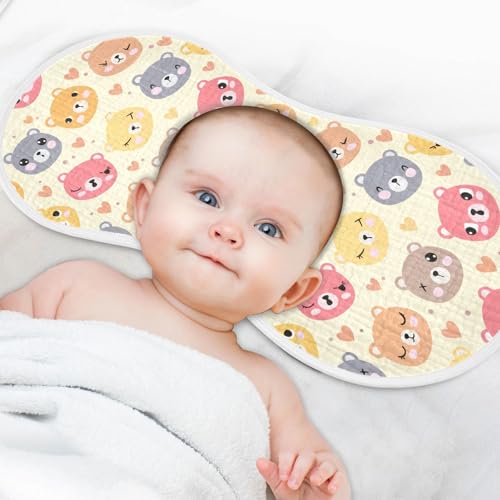 Cute Bear Faces Muslin Burp Cloths for Baby 4-Layer Absorbent Cotton Large 22" x 11" Soft Spit Up Rags for Newborns Boys Girls, 1 Pack4