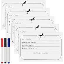 Fulmoon 5 Pcs Horse Stall Name Plate Dry Erase Sign Info Stall Plaque with 3 Pcs Dry Erase Pen for Horse Barn Door Accessories Decoration Supplies, 12 x 8 Inch