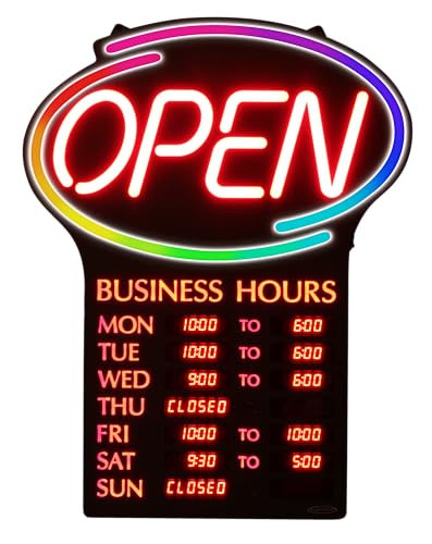 Newon 19' x 25' LED Open Sign – Programmable Business Hours, 7 Border Colors PLUS 7 Animation Effects & Ultra-Bright Multi-Color Neon Lights – High Visibility Display for Business, Restaurant, Bar, Retail Store