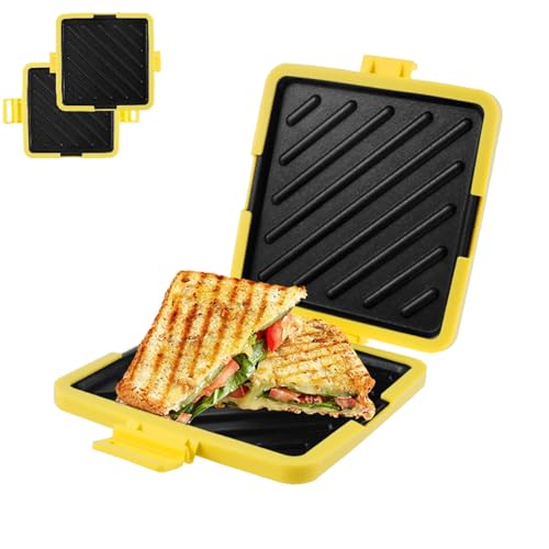 YUNYOUC Microwave Toastie Sandwich Maker with Adjustable Silicone Straps and Nonstick Plate, Yellow