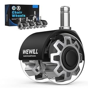 WEWILL Bürostuhl Rollen 11x22 mm – 5er Set PU-Stuhlrollen, Doppelräder, leises Gleiten für Parkett & harte Böden; Rollen für Bürostühle/Schreibtischstuhl Rollen, nicht für IKEA (Silber)