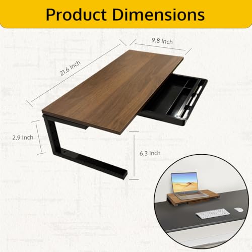 Ergonomic Clamp on Computer Monitor Laptop Riser Stand with Drawer, 21.6 x 9.8 inch - Dark Brown - Image 4