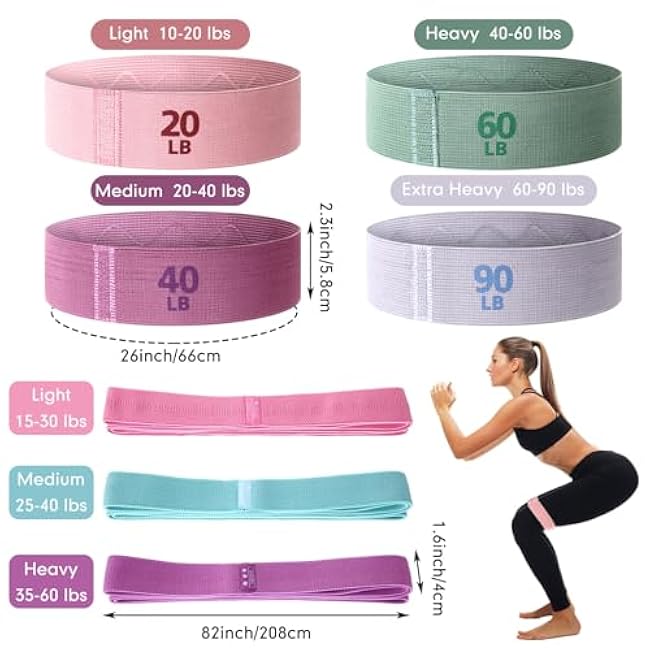 7 Pcs Fabric Resistance Bands for Working Out Include 4 Pcs 3 and 4 Levels Hip Elastic Bands for Leg and 3 Pcs Long Resistance Bands Exercise Bands for Home, Exercise Fitness, Pilates