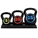 Best Choice Products 3-Piece HDPE Kettlebell Exercise Fitness Weight Set for Full Body Workout w/ 5lb, 10lb, 15lb Weights, Wide Grips, Base Rack - Black