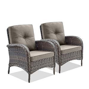 Patio Club Chair Wicker Chairs Outdoor High Back Chair Set of 2 Patio Furniture Set Rattan Seating with Removable Cushions for Porch Balcony Deck Pool BrownGray