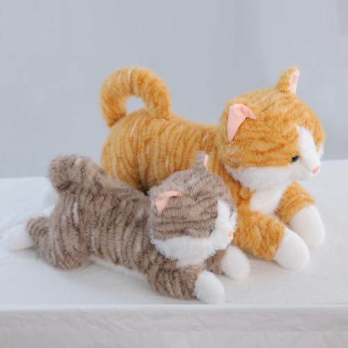 Leahaoe Orange Gewichtete Stofftiere für Erwachsene, 0.9KG 45CM, weicher und kuscheliger Orange beschwerter Plüsch, realistisches Katzen-Stofftier