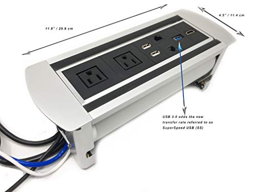 Impecgear Power Plug in-Desk Power Center Table Top Grommet Furniture Power Data Center (Black/Silver in Lay)