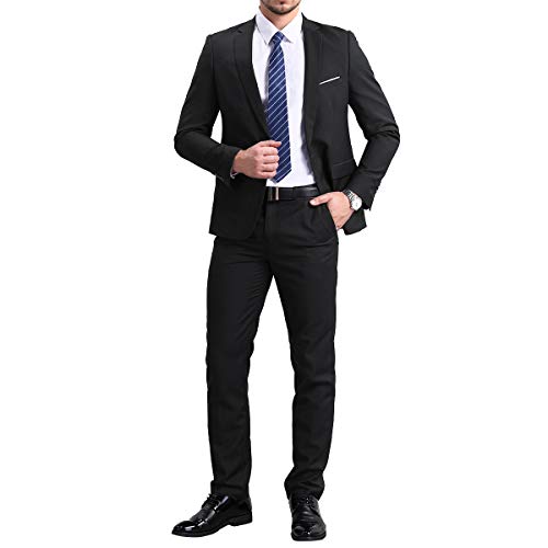 Yffushi Slim Fit 2 Piece Suit For Men One Button Casual/Formal/Wedding Tuxedo,Black,Small #TOP5