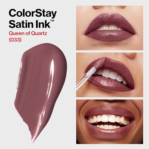 Image of REVLON ColorStay Satin Ink Crown Jewels Liquid Lipstick, Longlasting & Waterproof Lipcolor, Moisturizing Creamy Formula Infused with Black Currant Seed Oil, 033 Queen of Quartz, 0.17 fl oz.