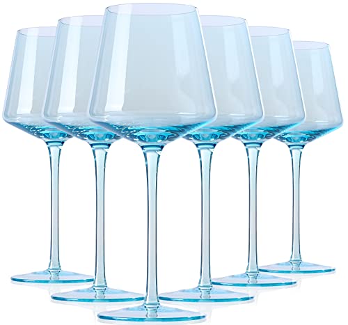 Physkoa Blue Wine Glasses Set Of 6 - Modern Colored Wine Glasses With Tall Long Stem And Flat Bottom,Perfect Colored Wine Stemware For Christmas,Thanksgiving,14Oz (Lakeblue) #TOP9