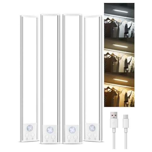 SZOKLED Under Cabinet Lighting Remote, Under Cabinet Lights Wireless, Rechargeable 20LED Closet Lights, Timer & Dimmable Under Counter Lights for Kitchen Shelf Hallway Stairs, Multiple Colors 4 Pack