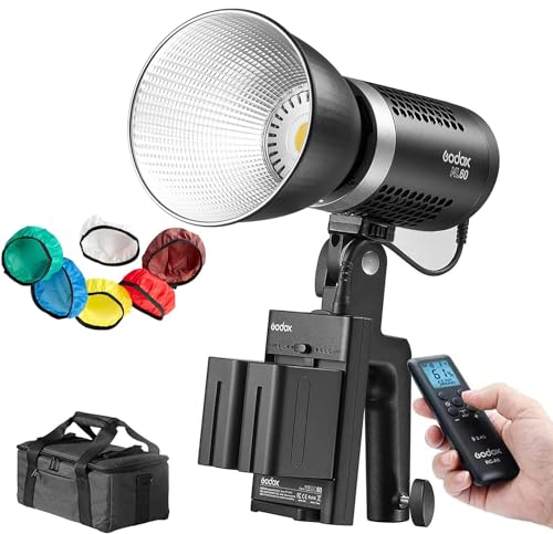 Godox ML60 LEDライト、60WポータブルハンドヘルドLEDビデオライト、0％〜100％の明るさ調整、NP-F970バッテリーのサポート、8つのプリセット照明FXエフェクト-Godoxマウント、わずか0.77KG