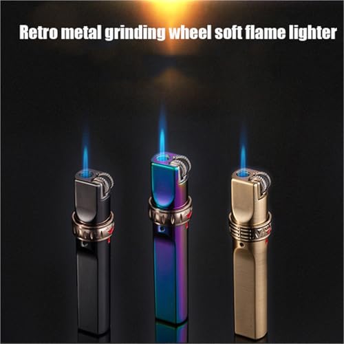 Encendedor de metal resistente al viento con rueda retro y llama ajustable 3