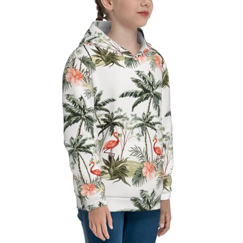 Flamingo Palm Trees Kid Hoodies Boys Sweatshirts Girls Pullover with Pocket 7