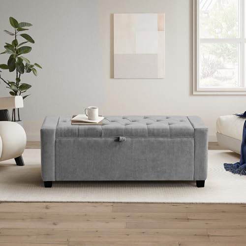SUNWAVE Linen Storage Ottoman Bench with Safety Hinge