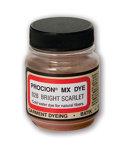 Jacquard Procion MX Tie Dye Powder Bright Scarlet, 2/3 Ounce Jar for Fabric and Clothing | Permanent and Washfast