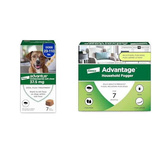 Bundle of Advantus Fast Acting Oral Flea Treatment Soft Chews Dogs 23-110 lbs. | 7 ct. + Advantage Household Fogger for Home (Pack of 3)