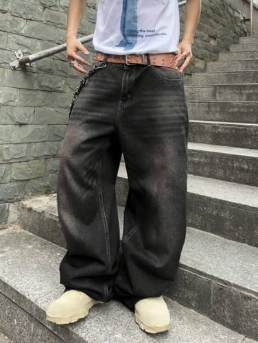 Image of HUNGSON Mens Baggy Jeans for Men Women Wide Leg Denim Pants Casual Loose Fit Long Trousers Streetwear Hip Hop Jeans