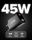 SBS Zasilacz LCD USB-C 45W, GaN Technology, Power Delivery (PD 3.0 PPS), Szybkie ładowanie, Wyświetlacz LCD, ładowarka do iPhone, iPad, AirPods, MacBook, Notebooka, Android, Tabletu, Czarny
