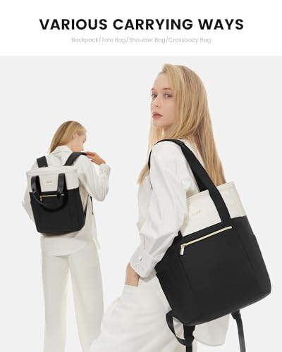 LOVEVOOK Laptop Backpack for Women, 15.6’’ Laptop Bag for Women Tote Bag Convertible, Lightweight Travel Backpack for College, Wide Open Work Backpack for Nurse Teacher Water-resistant Black - Image 3