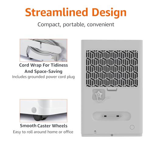 Image of Amazon Basics 50-Pint Large Dehumidifier with Pump, New Energy Star Certified, Humidity Control, Auto-Defrost, Timer, Overflow Protection for Rooms up to 4000 SFT, White