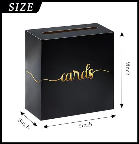 Image of SietDESEO Black and Gold Card Box for Party Gift Card Box Holder for Wedding Reception Baby Shower Birthday Decorations Raffle Ticket Box