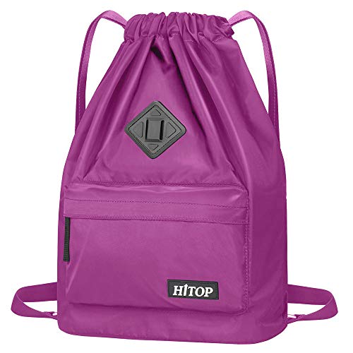 HITOP Drawstring Backpack Large Lightweight Bookbag Waterproof Gym Sackpack Men and Women (Purple)