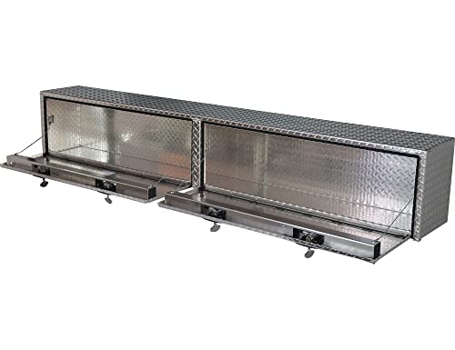 Image of Buyers Products 1701568 Silver Aluminum Diamond Tread Topsider Truck Tool Box, 96x18x16 Inch, Made in USA, Professional Grade, Heavy Duty, Corrosion Resistant, Dual Drop Doors, Compression Latch