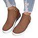 Dsisskai Flat Booties for Women Casual Comfortable Round Toe Leather Sneakers Ankle Boots Side Zipper Anti-Slip Fashion Outdoor Walking Boots for Women (Brown, 7) Botines para Mujer con Tacon